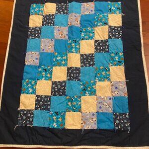 Baby Child Puppies Dogs Bones 37" x 43" Handmade Quilt Blanket Gift Shower Blue